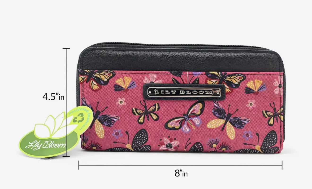 Lily Bloom Wallet Travel Zip Around Butterfly
