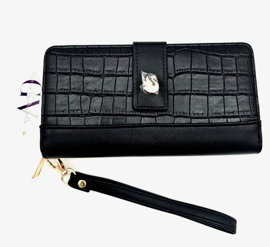 Gloria Vanderbilt Black Croc-Embossed Wallet Zip Around