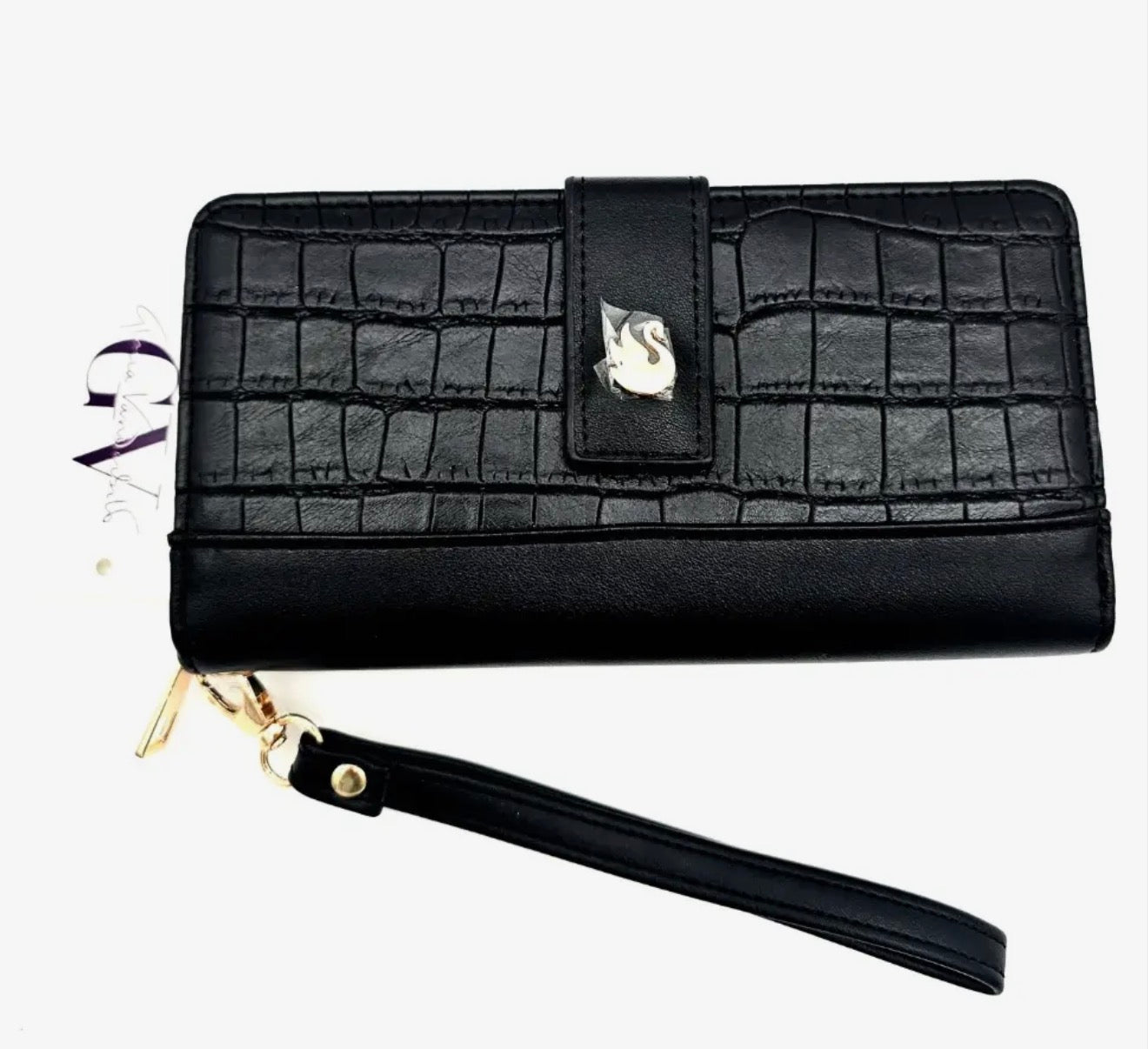 Gloria Vanderbilt Black Croc-Embossed Wallet Zip Around