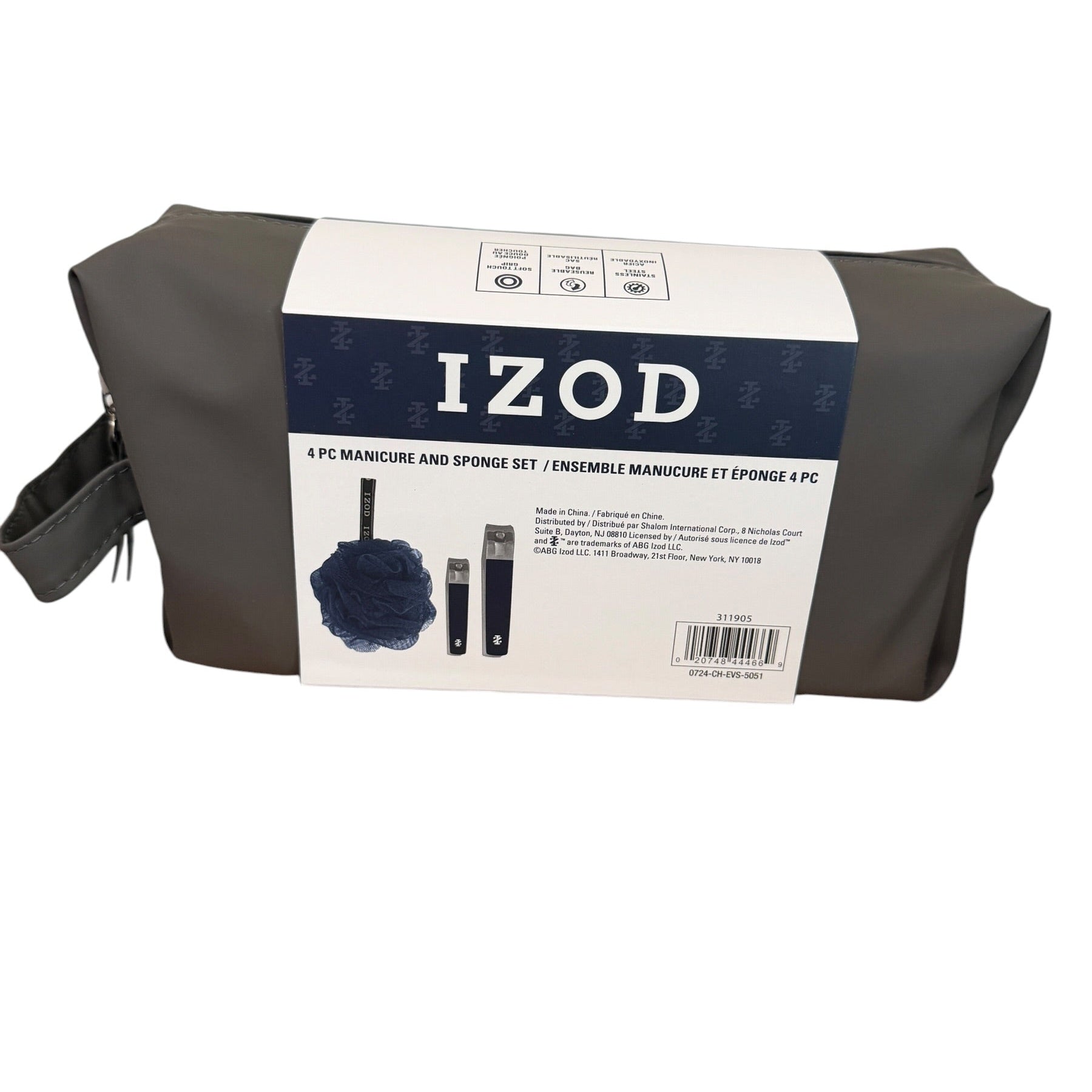Izod 4-Piece Manicure & Mesh Bath Sponge Travel Set