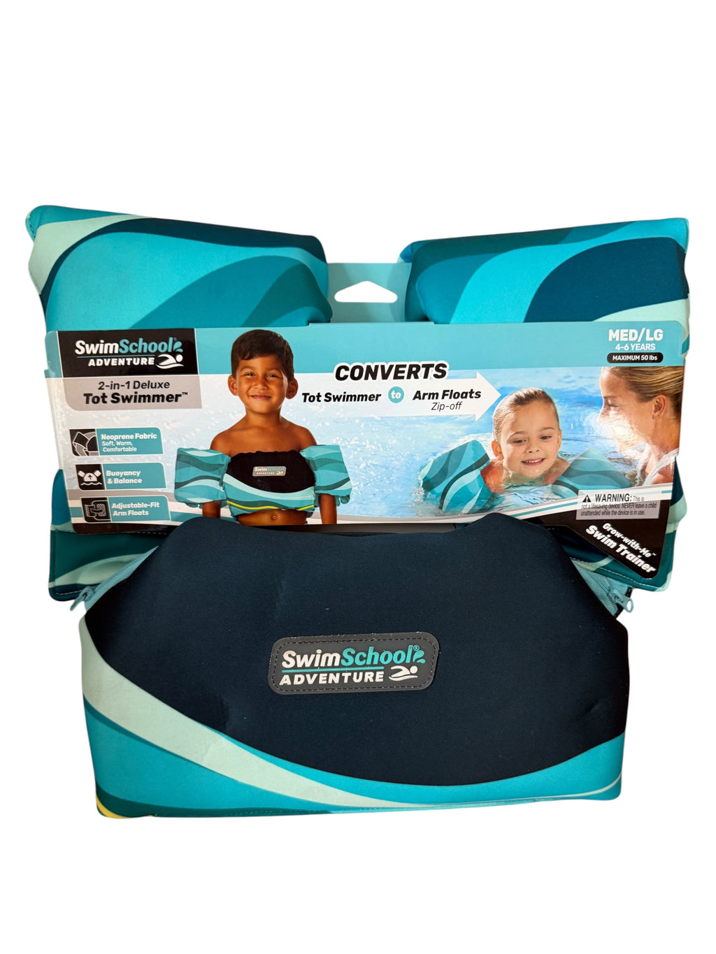 SwimSchool 2-in-1 Deluxe Child Swimmer Float – Ages 4-6, Blue Multi