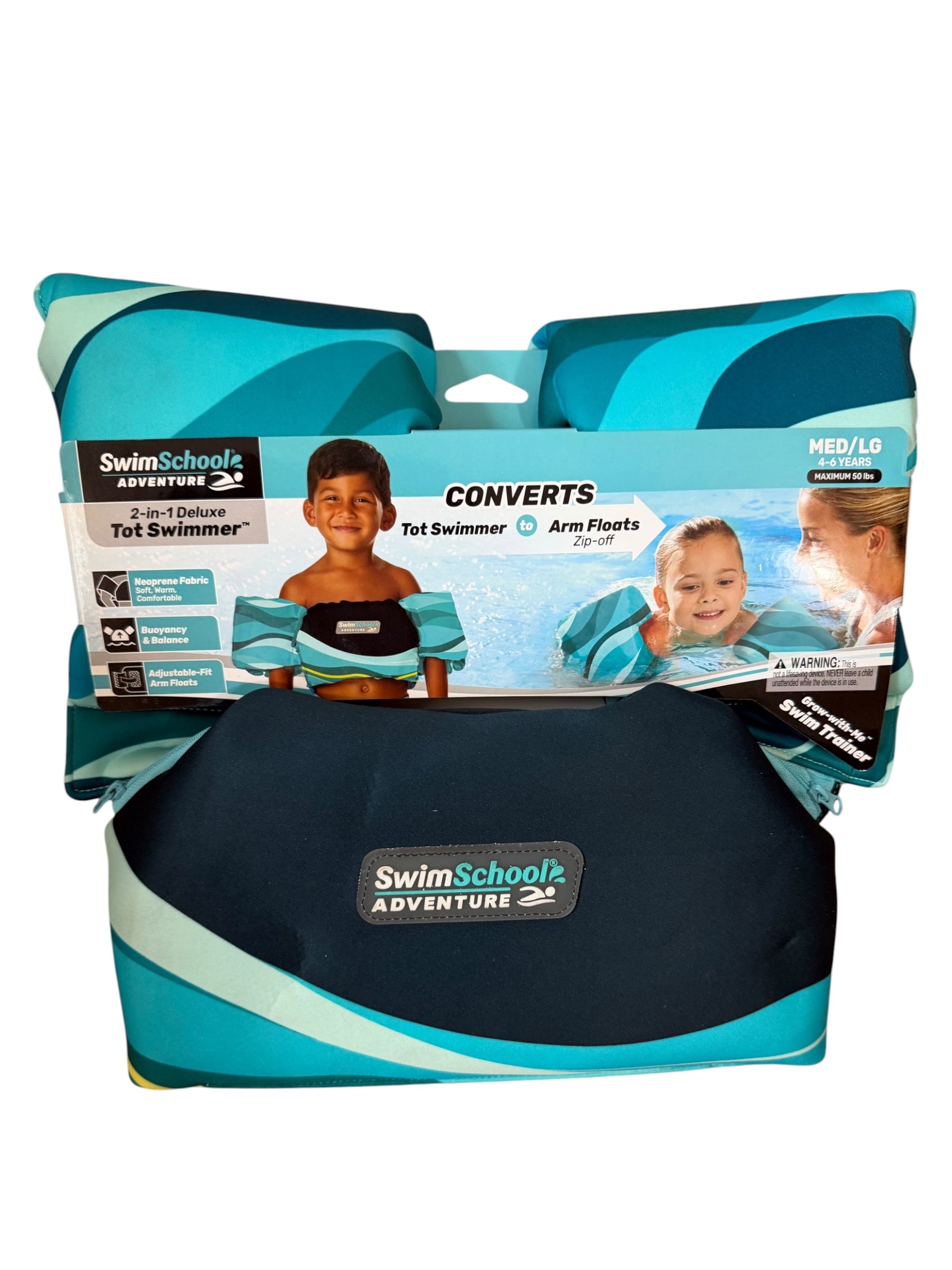SwimSchool 2-in-1 Deluxe Child Swimmer Float – Ages 4-6, Blue Multi